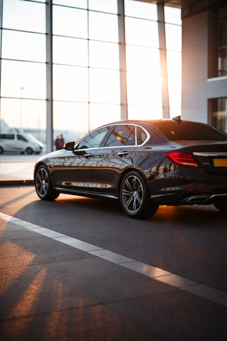 VIP chauffeur luxury sedan at the airport terminal in Egypt