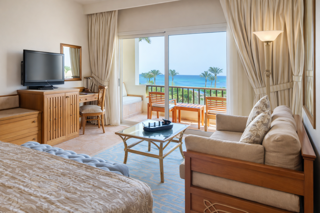 Coastal hotel room with ocean view