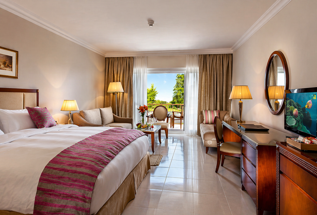 Cozy upscale hotel room interior