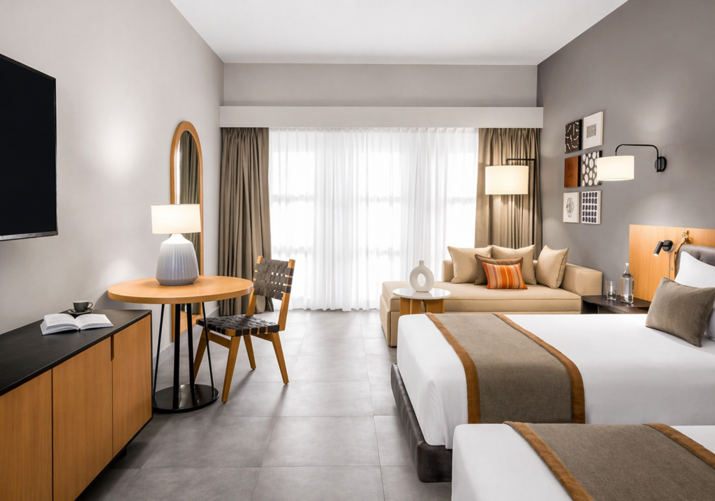 Modern minimalist hotel room interior