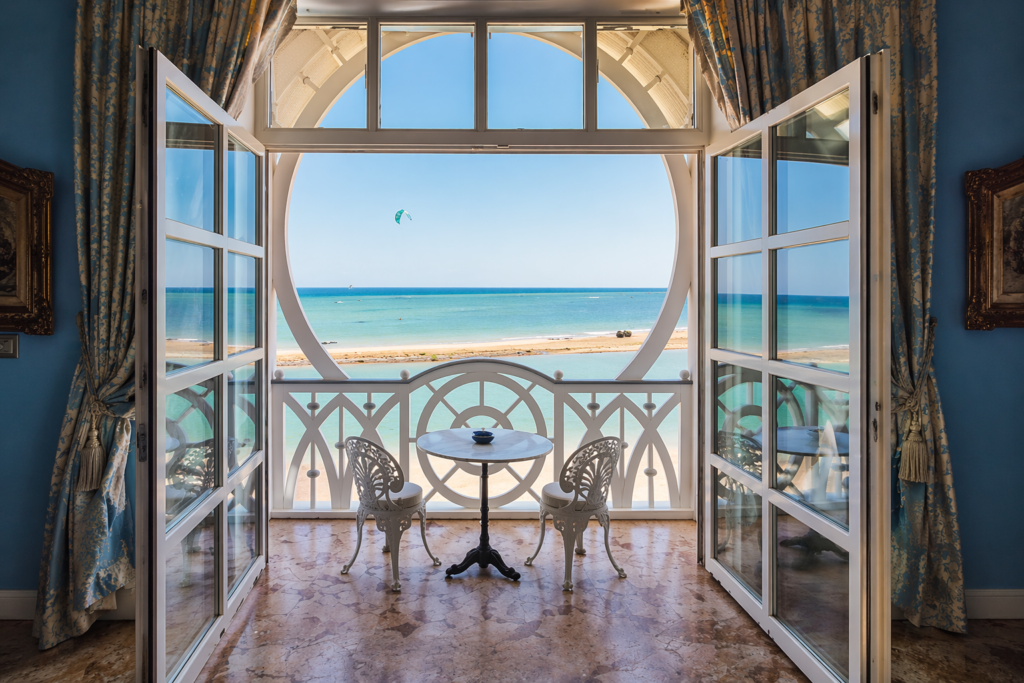 Seaside villa with luxurious balcony view