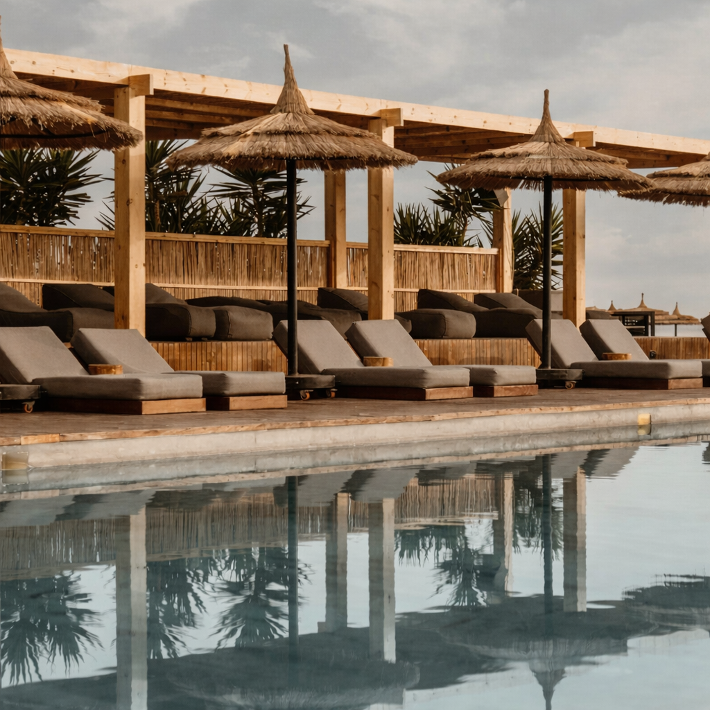 Serene poolside retreat at sunset
