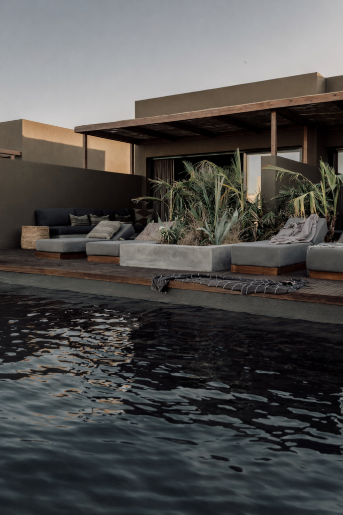 Tranquil villa pool at sunset